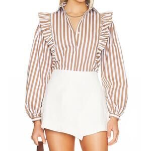 NEW THE FEMM brooke long sleeve blouse in brown stripe